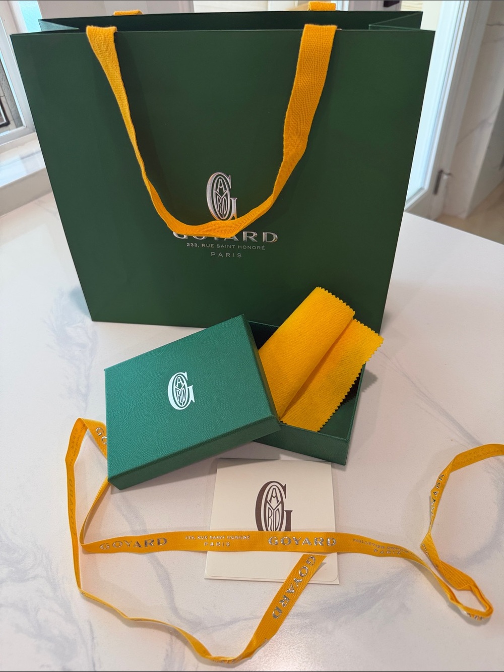 Goyard Green Gift Bag and Box Set with Yellow Accents